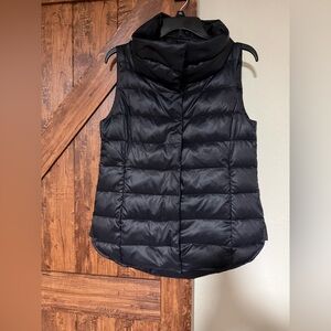 Eileen Fisher Recycled Nylon Stand Collar Quilted Puffer Vest Down Black XS/TP